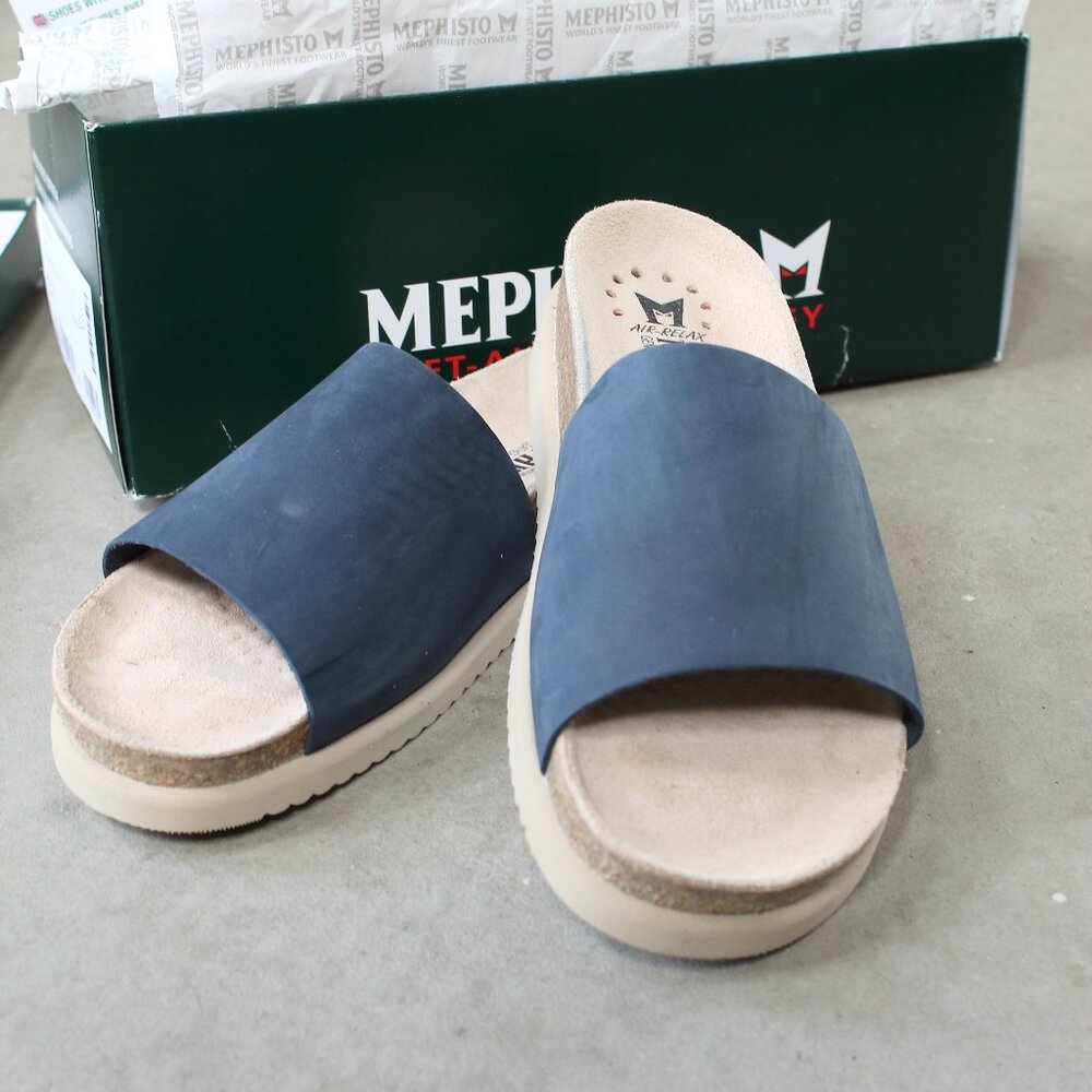 Mephisto Hanik Leather Slide Sandal blue size 9
